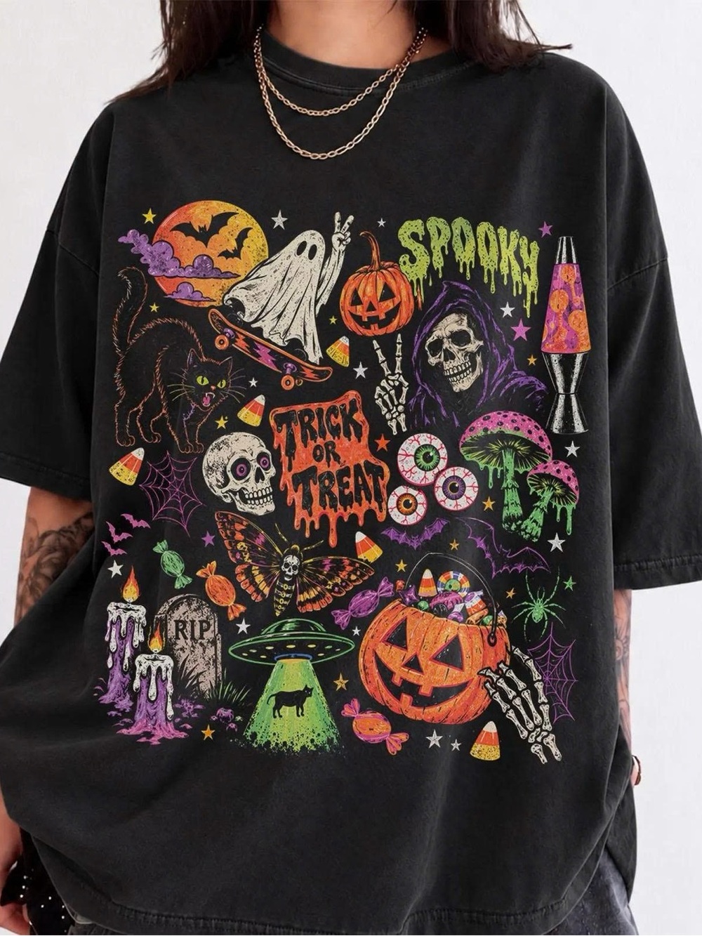 Black Halloween Graphic Tee - Trick or Treat